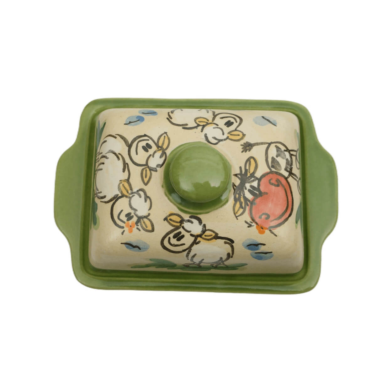 Comic-Keramik-Butterdose Kuh Schaf grün handbemalt Bad Kissingen